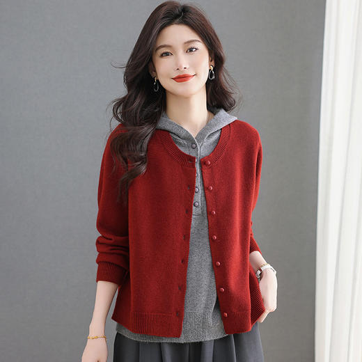 SCT6562-188 高级感连帽女卫衣2025新款春秋季毛衣短款假两件针织外套洋气上衣 商品图0