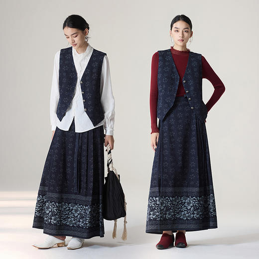 【林栖设计小店】【草木丹宁】雾织山花系列牛仔棉半身裙国风提花2025秋冬新款马面裙女1954056 商品图2