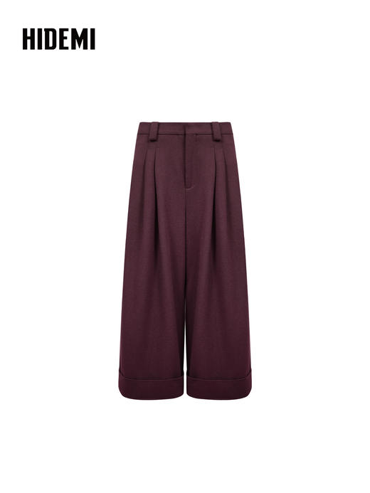 HIDEMI 进口绵羊毛宽边卷边加厚阔腿九分裤靴裤 宝石蓝 商品图11