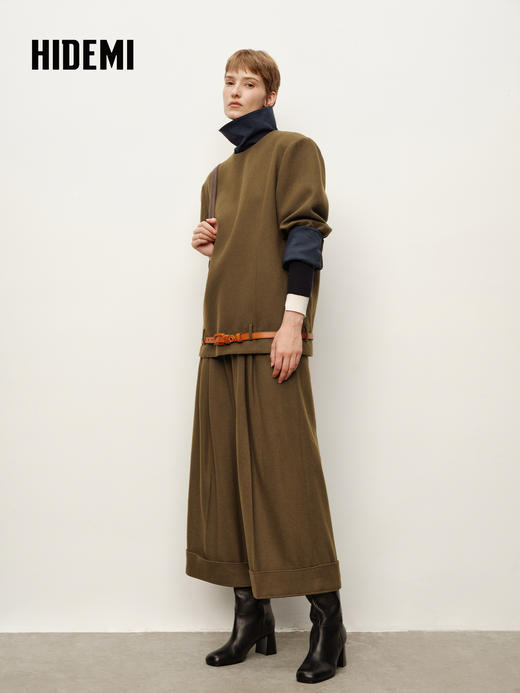 HIDEMI 进口绵羊毛宽边卷边加厚阔腿九分裤靴裤 宝石蓝 商品图10