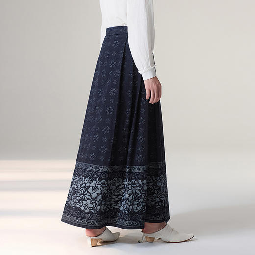 【林栖设计小店】【草木丹宁】雾织山花系列牛仔棉半身裙国风提花2025秋冬新款马面裙女1954056 商品图4