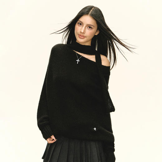 Ariseism 美式复古设计感路肩针织衫毛衣女秋季新款上衣 商品图0