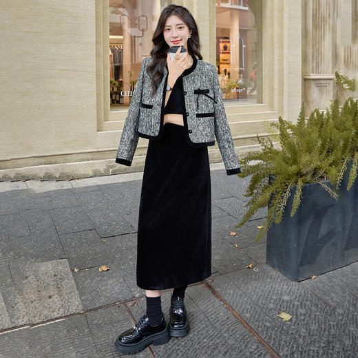 HR YJLY8675复古港风马甲半身裙套装气质减龄显瘦三件套 商品图3