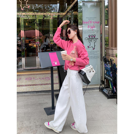 <曾小咸推荐>韩版粉色圆领套头毛衣 商品图1