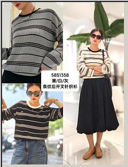 585138条纹后开叉针织套头毛衫 商品图9