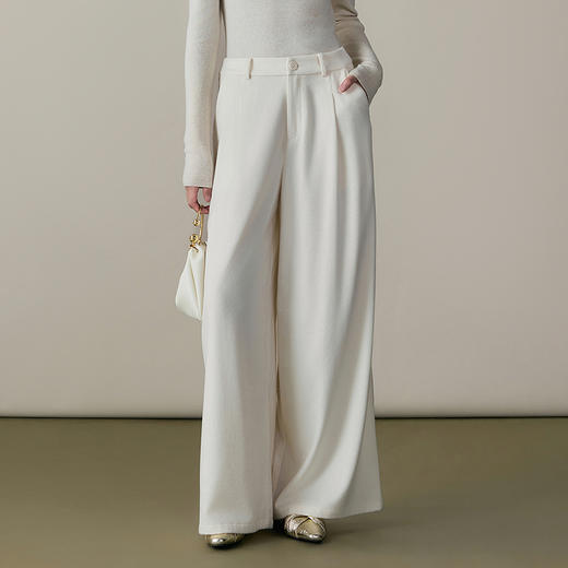 【林栖设计小店】（现货）羊毛混纺压褶裤子优雅多色百搭直筒宽松显瘦2025秋冬新款阔腿裤女1954071 商品图5