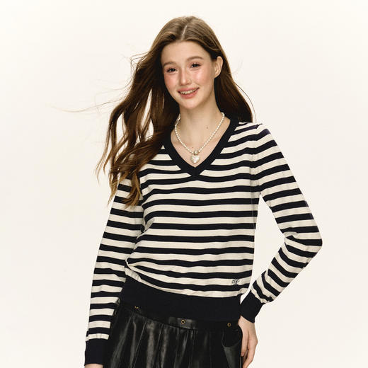 Ariseism 美式复古设计感条纹针织衫毛衣女秋季新款上衣 商品图2