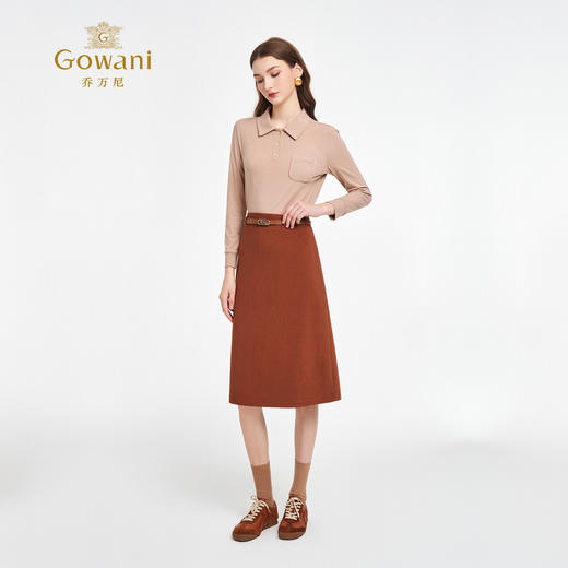 乔万尼2025新品休闲衬衫领微修身舒适长袖T恤ED3C229 商品图3