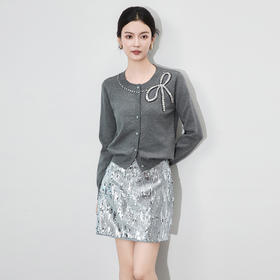 「高货wl」全新升级【铂金会员201/天猫269/差价68】(01734)洛诗琳重工闪钻蝴蝶结针织开衫2025秋季优雅圆领针织外套