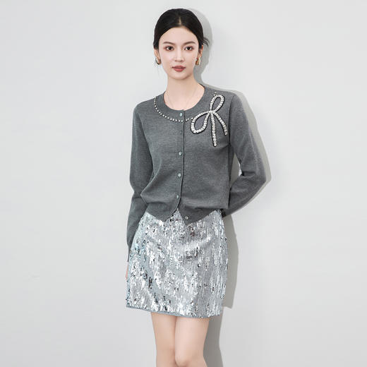 「高货wl」全新升级【铂金会员201/天猫269/差价68】(01734)洛诗琳重工闪钻蝴蝶结针织开衫2025秋季优雅圆领针织外套 商品图0