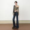 罗蒙女士牛仔裤美式复古低腰微喇辣妹修身直筒长裤子百搭弹力拖地喇叭裤子 商品缩略图1