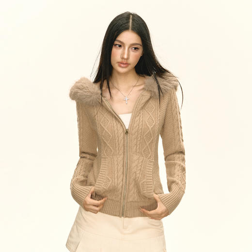 Ariseism 美式复古设计感连帽开衫毛衣外套女秋季新款修身上衣 商品图2