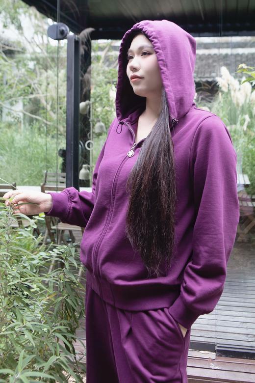 现货，今天发！💜【紫色 纯棉卫衣套装】上衣带帽，螺纹收口，久洗不变形！休闲裤脚口2穿，抽绳设计可束口，可直筒！普罗旺斯的幸运薰衣草紫色 商品图10