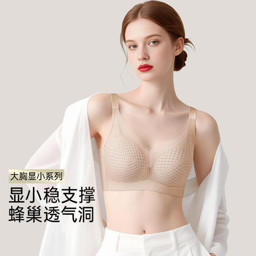 【B-E杯】【软钢圈】【大胸显小】润微内衣女大胸显小显瘦透气洞洞蜂巢杯收副乳调整型防下垂文胸罩  蜂巢杯 商品图0