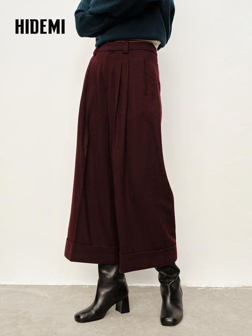 HIDEMI 进口绵羊毛宽边卷边加厚阔腿九分裤靴裤 宝石蓝 商品图4