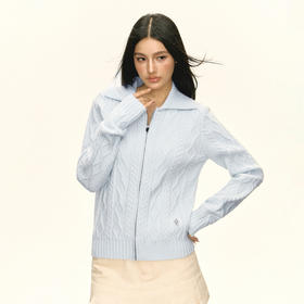 Ariseism 美式复古设计感翻领绞花毛衣外套女秋季新款上衣