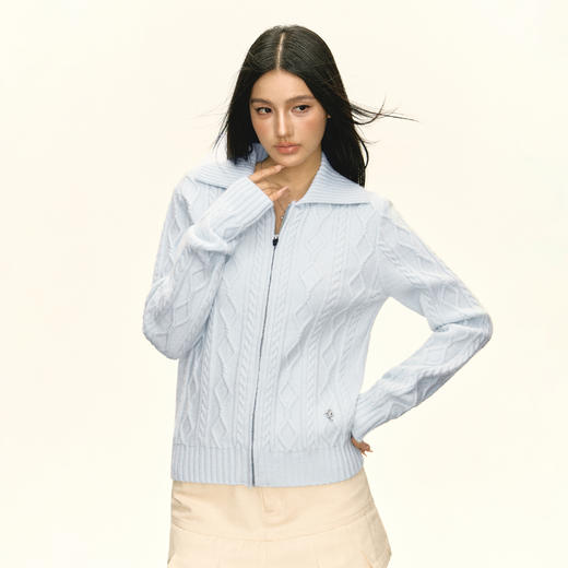 Ariseism 美式复古设计感翻领绞花毛衣外套女秋季新款上衣 商品图0