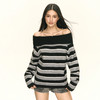 Ariseism 美式复古设计感一字肩条纹毛衣女秋季新款上衣 商品缩略图0