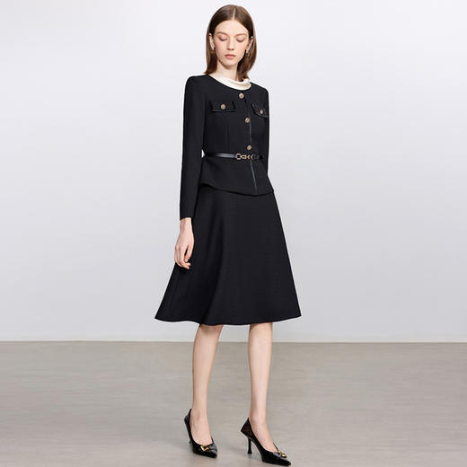IWY/拼接领黑色假两件连衣裙女秋季新款法式优雅气质职业装Q1448 商品图3