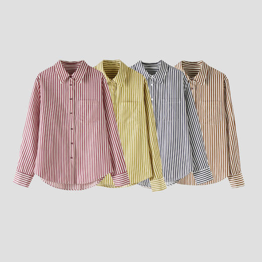 ZHUHE祝赫-秋款通勤时尚条纹长袖翻领衬衫-5QSH005CD 商品图7