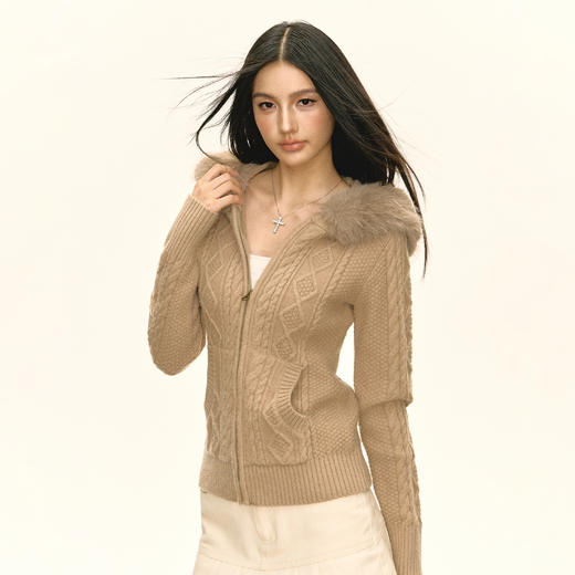 Ariseism 美式复古设计感连帽开衫毛衣外套女秋季新款修身上衣 商品图0