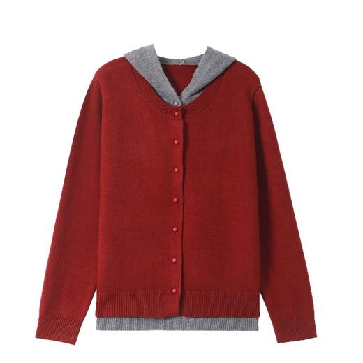 SCT6562-188 高级感连帽女卫衣2025新款春秋季毛衣短款假两件针织外套洋气上衣 商品图4