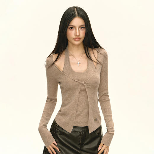 Ariseism 美式复古设计感长袖针织衫女秋季新款上衣毛衣 商品图0