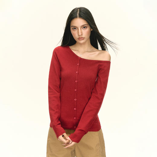 Ariseism 美式复古设计感斜肩针织衫毛衣女秋季新款上衣 商品图1