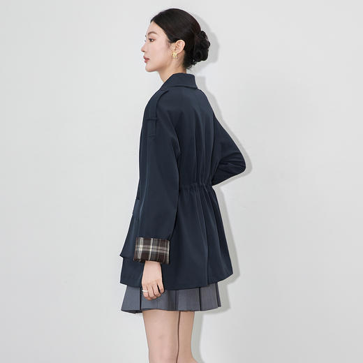 「高货wl」全新升级【铂金会员385/天猫519/差价134】(01234)洛诗琳轻奢收腰通勤风衣2025秋季气质格纹拼接中长款外套 商品图2