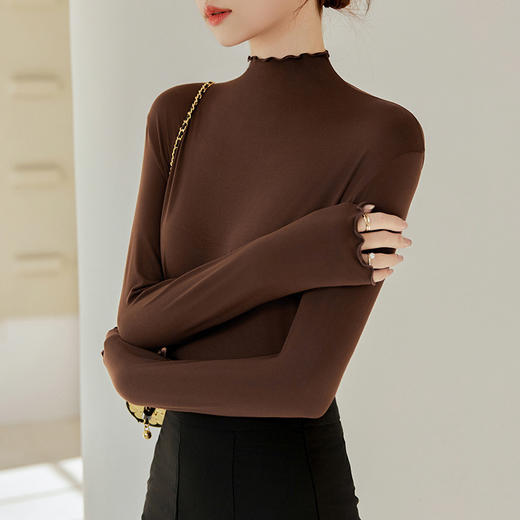 买一送一 半高领内搭秋冬女装木耳边打底衫女弹力舒适保暖修身上衣长袖无束缚感，舒适，柔软，不紧绷 商品图0