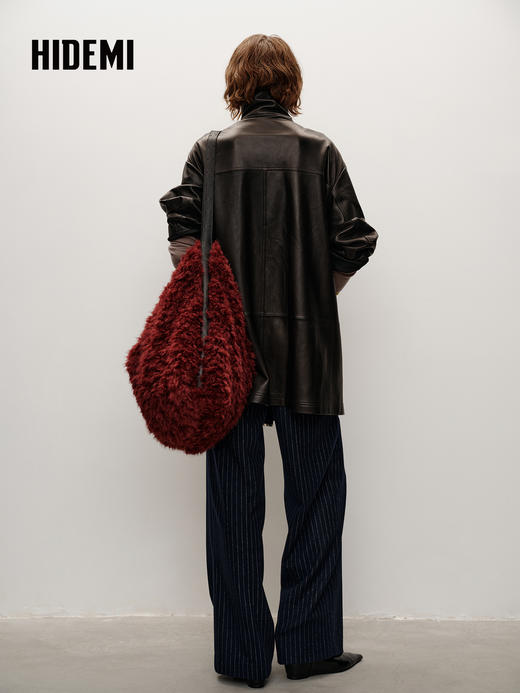 HIDEMI 进口绵羊毛色织可拆卸腰带条纹阔腿裤加厚款长裤 商品图6