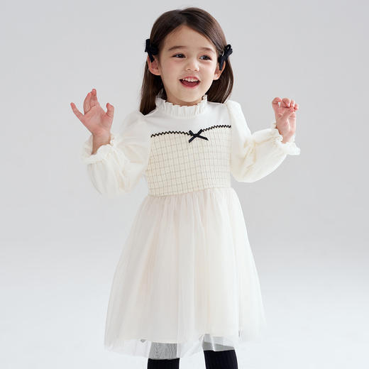 笛莎Deesha 2025冬季女童优雅气质小香风网纱拼接连衣裙 商品图0
