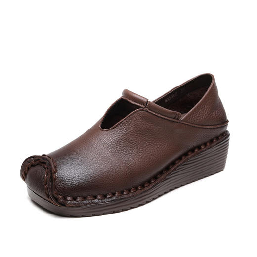 WA53672025春新款头层牛皮坡跟女鞋真皮复古两穿缝包鞋软底妈妈鞋套 商品图4