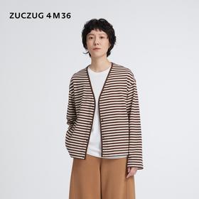 2楼素然C253JA02条纹毛巾针织布V领开衫1150
