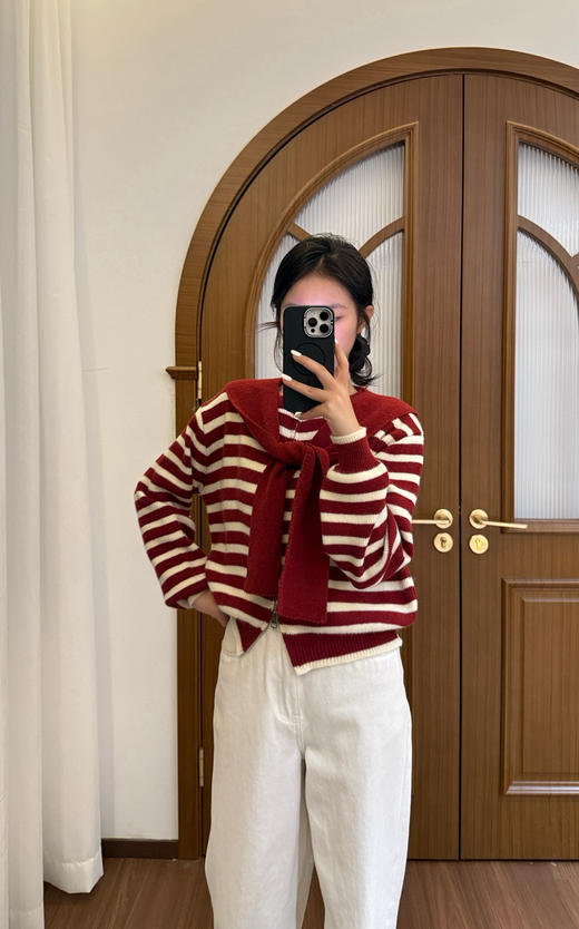 连帽条纹加厚开衫 商品图2