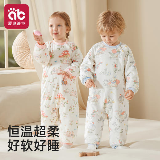 儿童连体睡衣秋冬季加厚2025新款竹棉睡袋男女宝宝保暖家居服长袖 商品图0