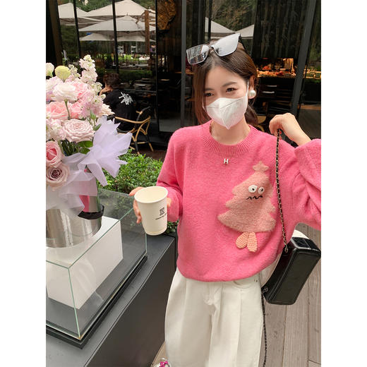 <曾小咸推荐>韩版粉色圆领套头毛衣 商品图3