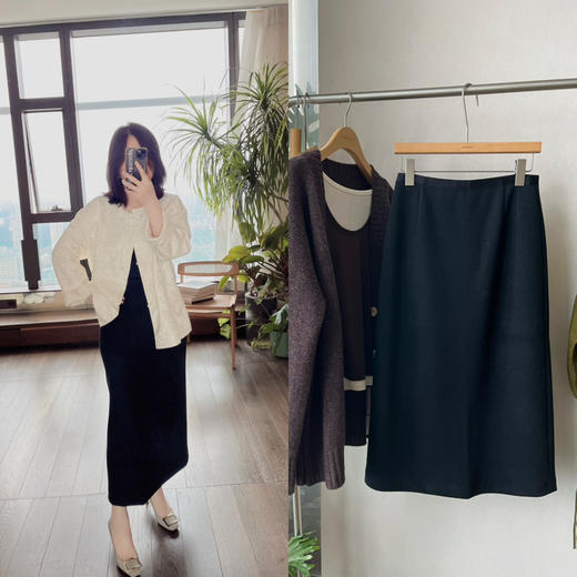 【一条搭所有】噢蜜ooomeooo羊毛混纺直筒松紧腰半身裙 商品图0