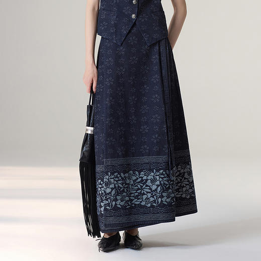 【林栖设计小店】【草木丹宁】雾织山花系列牛仔棉半身裙国风提花2025秋冬新款马面裙女1954056 商品图1