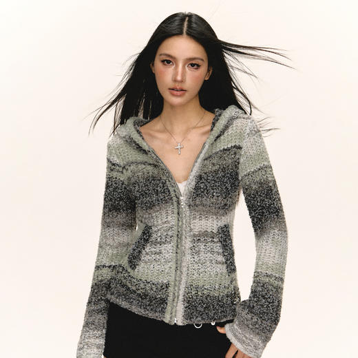 Ariseism 美式复古设计感连帽开衫毛衣外套女秋季新款上衣 商品图0