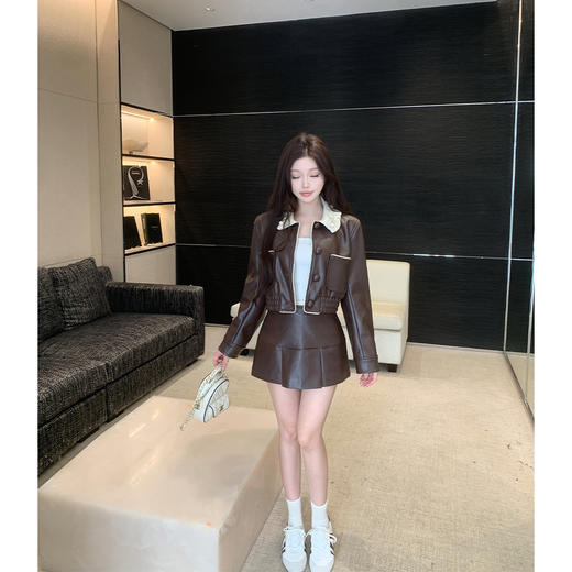 LINCHAOZHANG 【洋小圈】LW250110短款皮外套 LQ250099 皮半裙 商品图1