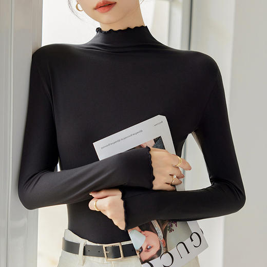 买一送一 半高领内搭秋冬女装木耳边打底衫女弹力舒适保暖修身上衣长袖无束缚感，舒适，柔软，不紧绷 商品图3