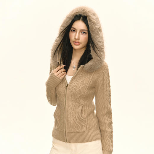 Ariseism 美式复古设计感连帽开衫毛衣外套女秋季新款修身上衣 商品图3