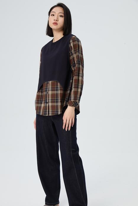 水淼2025秋冬新款休闲拼接假两件小衫1213 商品图0