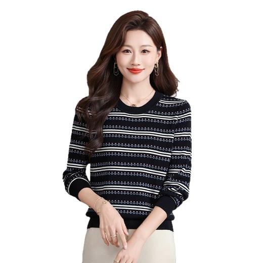 秋冬新款毛衣女士条纹撞色针织衫百搭显瘦打底衫优雅短款套头上衣 商品图4