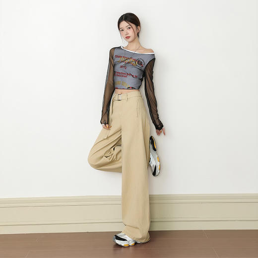 罗蒙女士牛仔裤美式复古带腰带阔腿高腰宽松显瘦垂感休闲直筒牛仔裤 商品图4