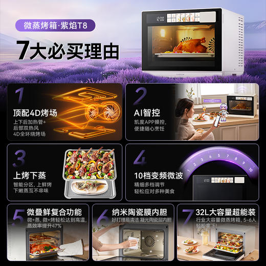 【双热风】凯度紫焰T8微蒸烤炸一体机家用蒸烤箱四合一微波炉32L 商品图4
