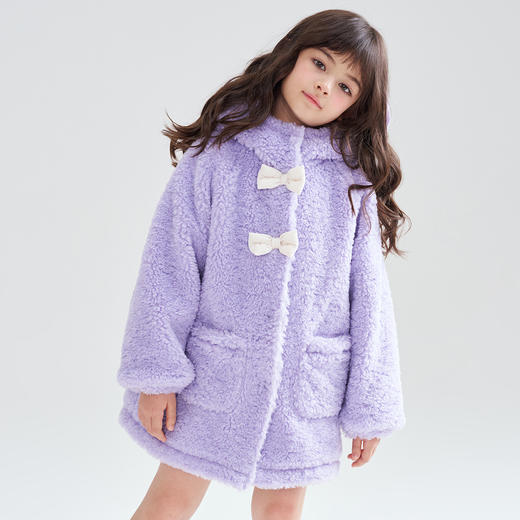 笛莎Deesha 2025冬季女童甜美洋气羊羔绒连帽外套 商品图1