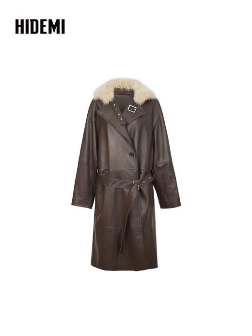 HIDEMI 进口西班牙胎羊皮可拆卸毛领皮毛一体大衣外套 商品图5