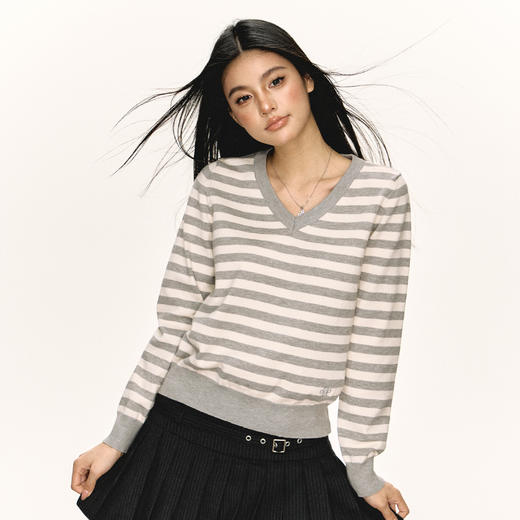 Ariseism 美式复古设计感条纹针织衫毛衣女秋季新款上衣 商品图3